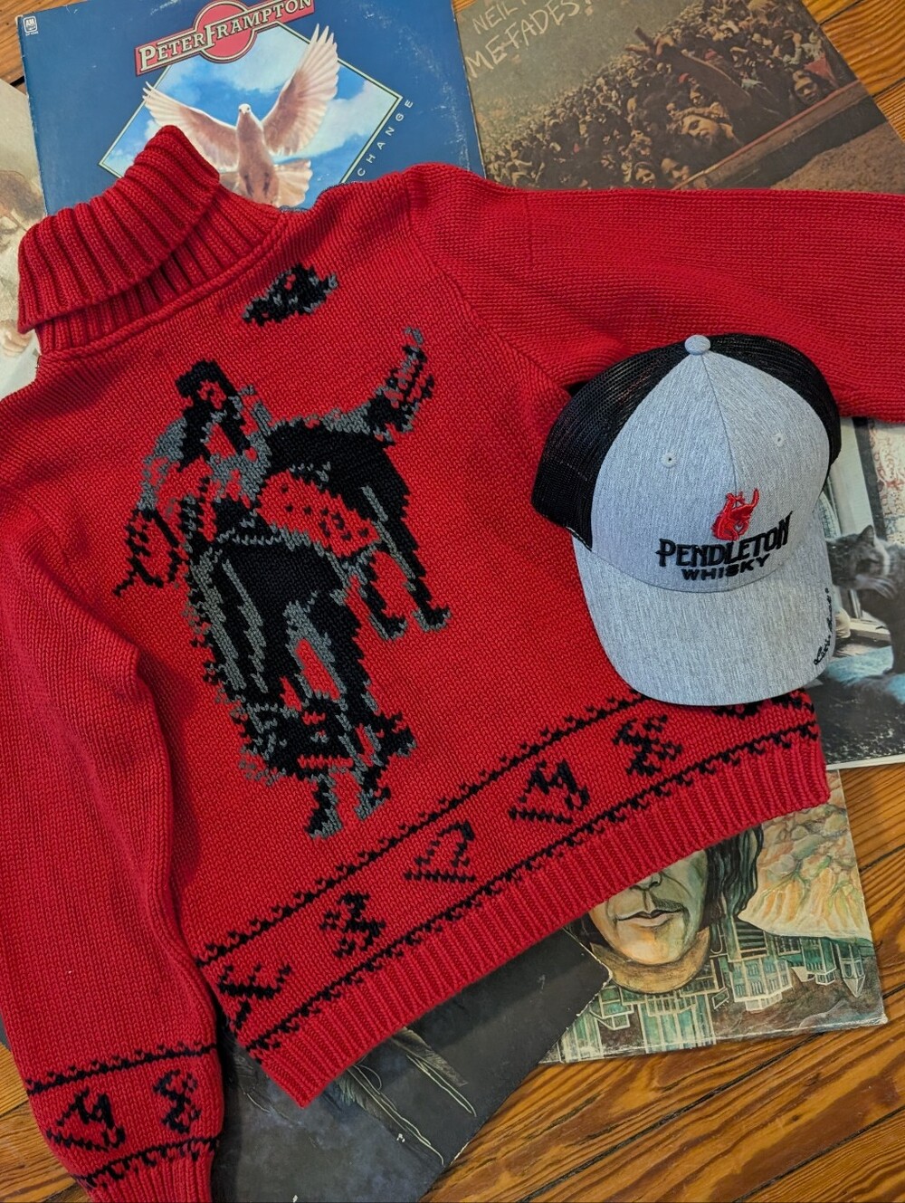 RARE Pendleton Round Up Rodeo Women's Denim Sweater Let Er Buck Jacket W/Hat S